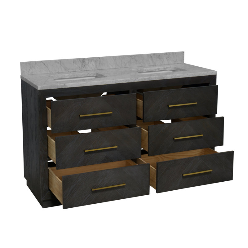Ensemble de meuble-lavabo double 60 po Rumalda, Chêne foncé