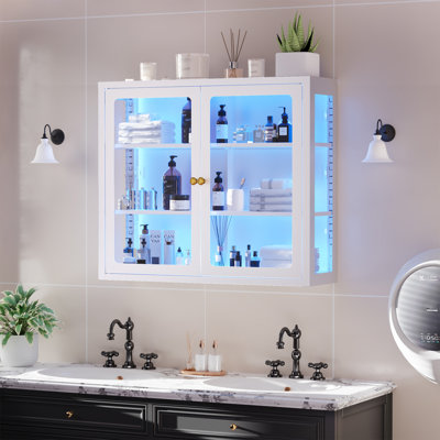 Vitrine murale en verre 3 faces avec portes doubles