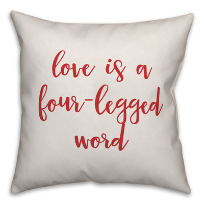  Coussin décoratif à carreaux 16 po «Love is A Four-Legged Word»