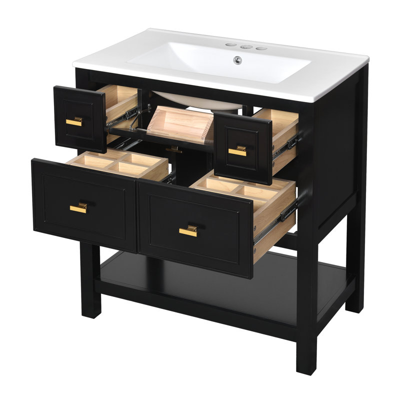30'' Single Bathroom Vanity With Ceramic Top, Black