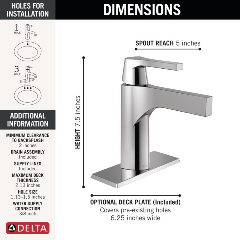 Zura Single Hole Bathroom Faucet with Drain Assembly, Chrome