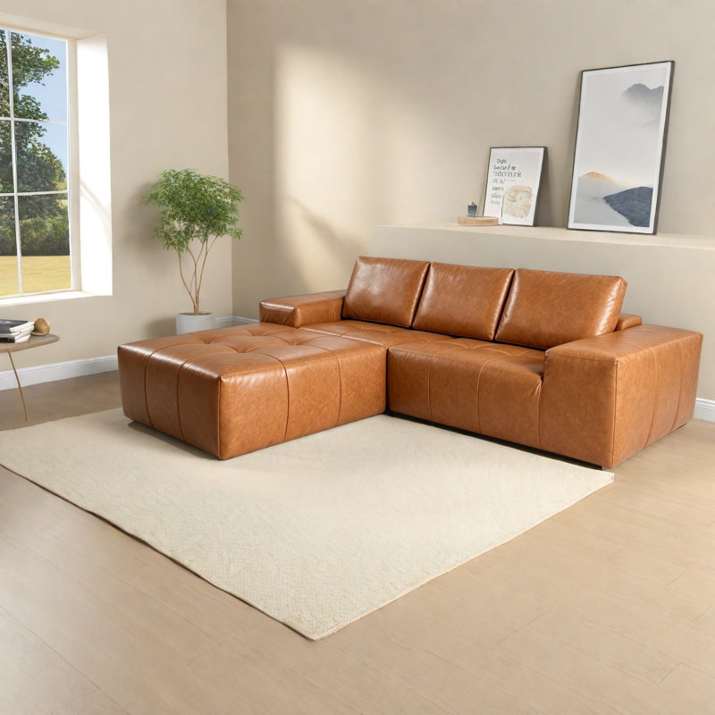 Canapé modulaire en L synthétique en similicuir brun pour la maison
