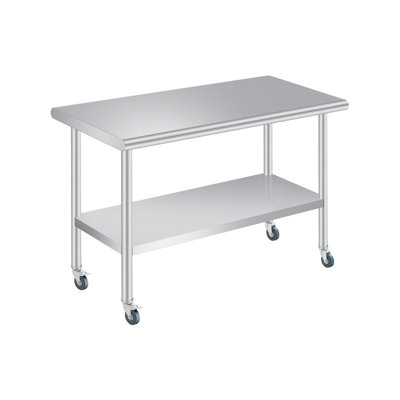 Stainless Steel Prep Table, with Backsplash, Adjustable Undershelf and 4 Caster Wheels, Commercial Heavy Duty Table with Adjustable Under Shelf for Outdoor Use,Restaurants,Hotels,Works