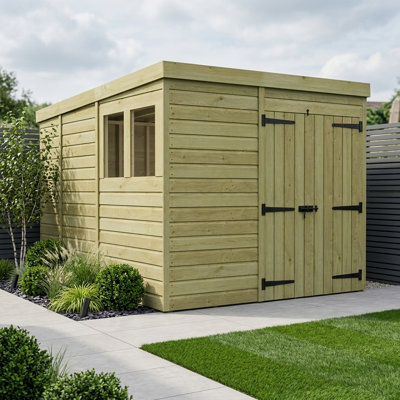 Total Sheds 7ft x 9ft Pent Garden Shed - Double Door - With Windows - Pressure Treated Timber - UK Manufactured