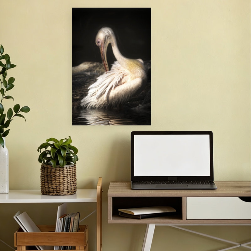 Elegant White Pelican Elegant Peaceful Serene Bird Pelican Nature Portrait Wall Art Print 1 Piece Wrapped Canvas Wall Art