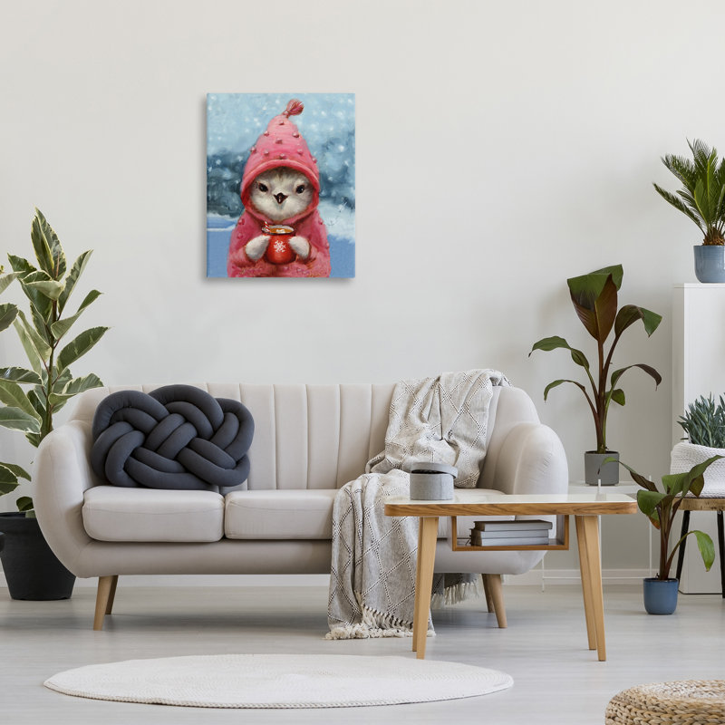 «Bird With Winter Cocoa» par Lucia Heffernan sur toile, H 30 po x l 24 po