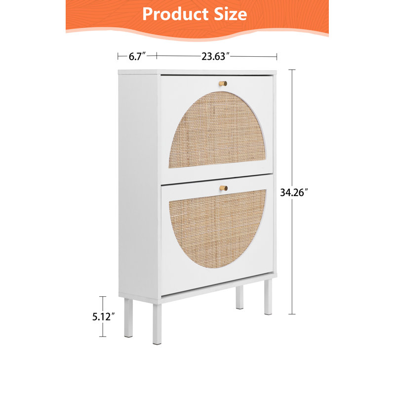 12 Pairs Rattan Shoe Storage Cabinet, White