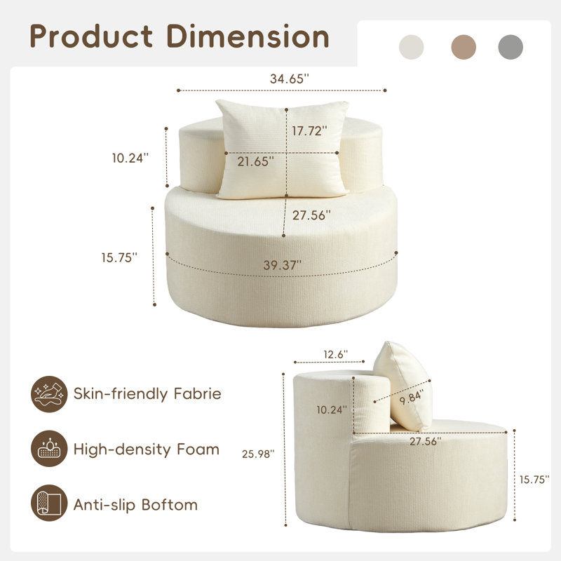 Modern Tub Chair, Round Shape Armchair, Soft Breathable Fabric, Ergonomic Versatile with Lumbar support