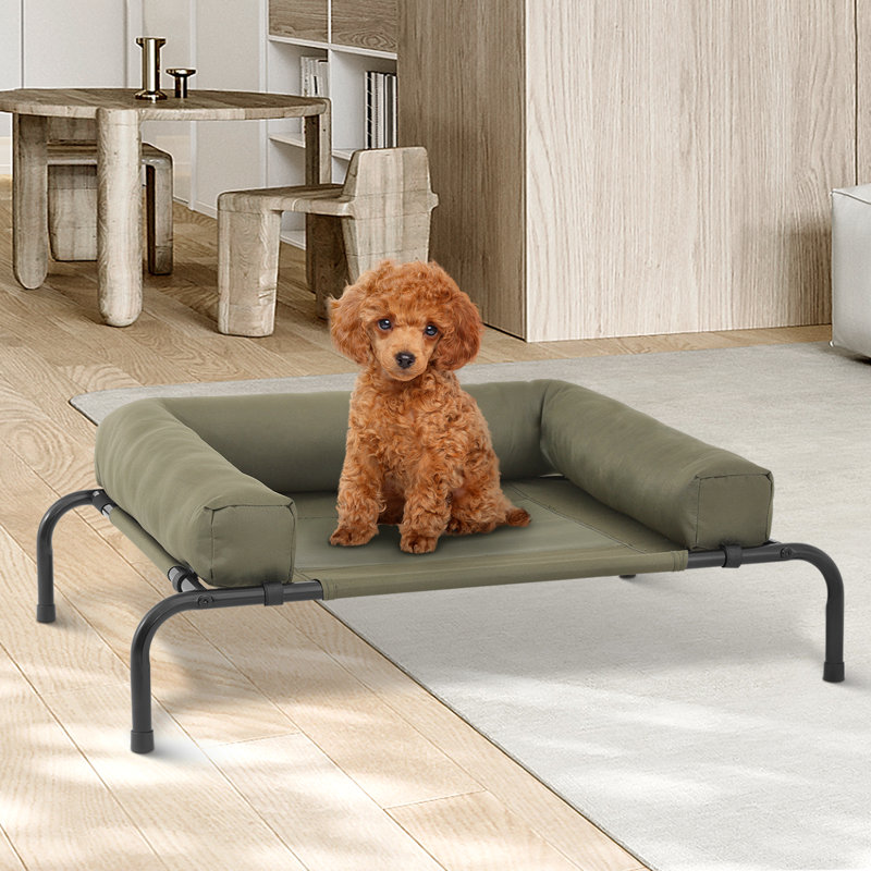 Portable Elevated Pet Bed Dog Cot Bed With Removable Bolster, Extra Small (35.5" W x 25.5" D x 7.5" H), Dark Green