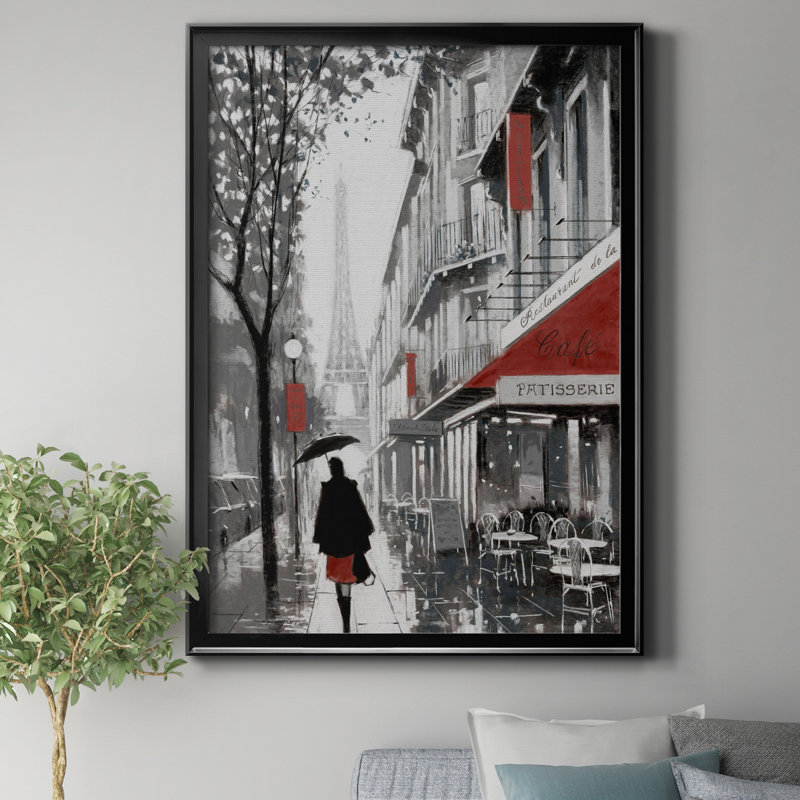 «Rainy Paris I» par J Paul, reproduction d'art sur toile encadrée, H 22,5 po x l 30,5 po x P 1,5 po, Noir