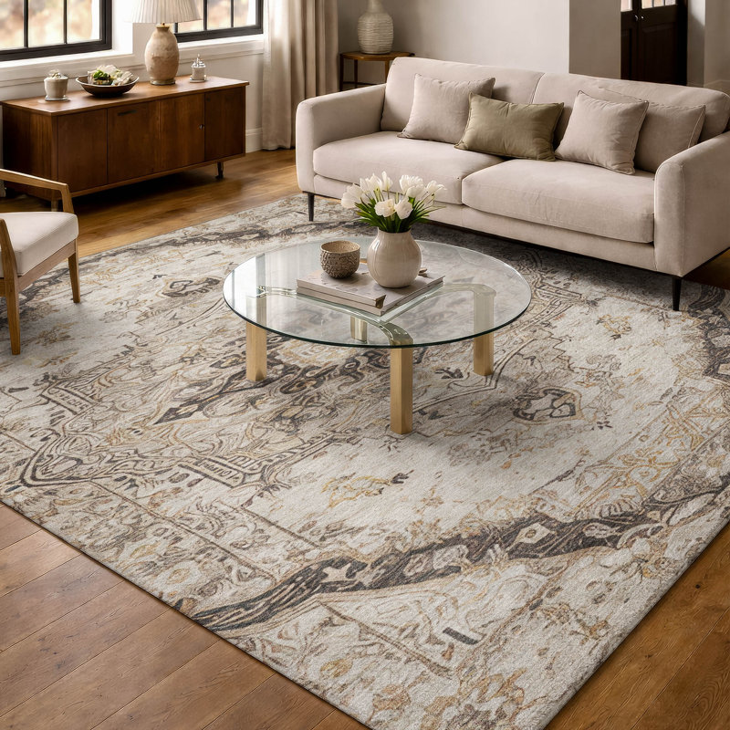 Machine Washable Indoor/Outdoor Chantille ACN2875 Global Rug, Beige, 5' x 7'6"