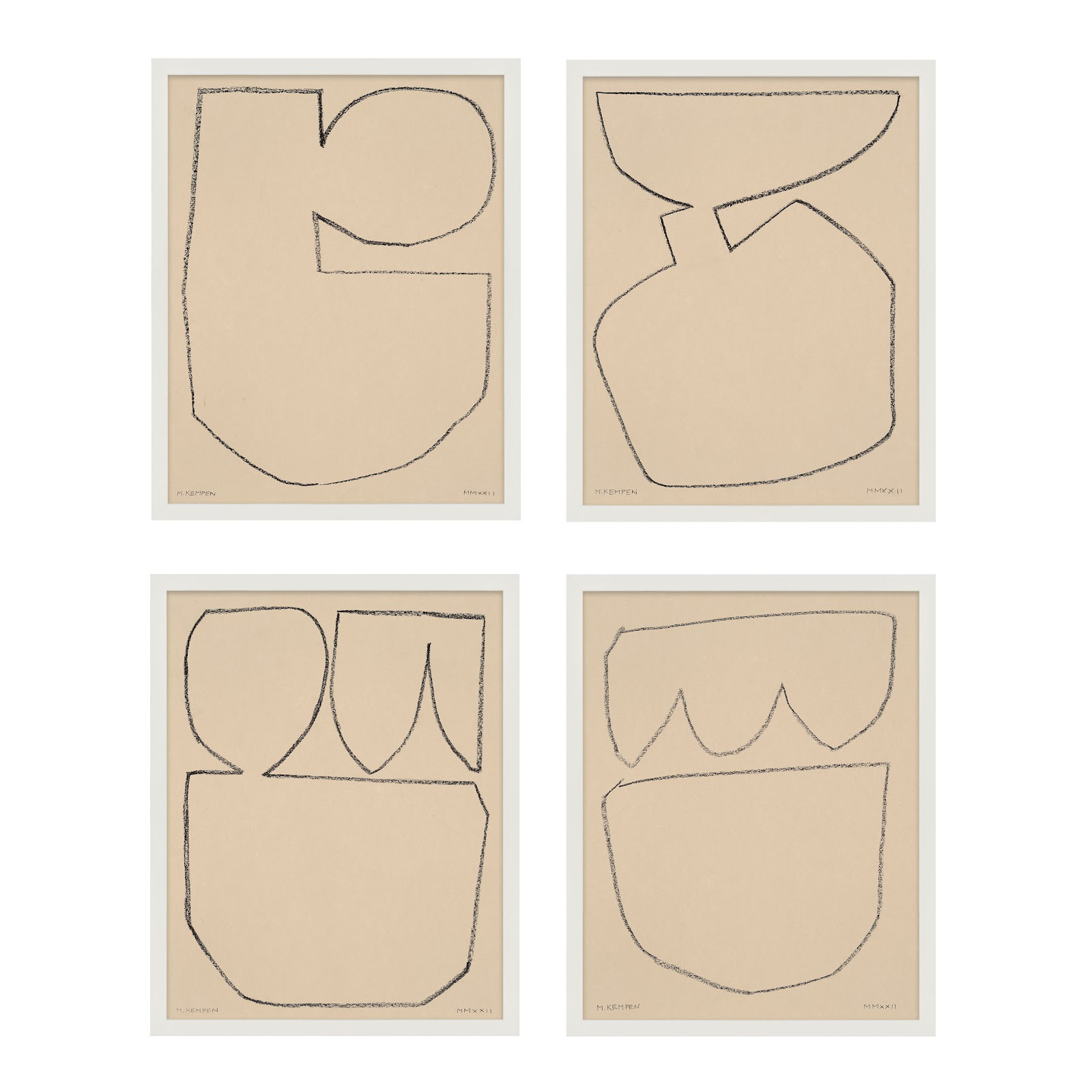 Outlines 5-8, Set Of 4 by Michael Kempen, White Framed, 24" W x 30" H