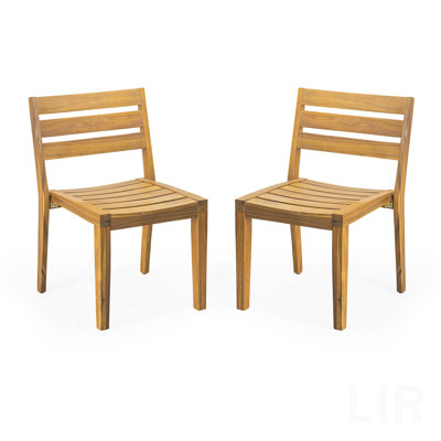 Outdoor Acacia Wood Dining Side Chair,Teak Finish (Set Of 2), Chair