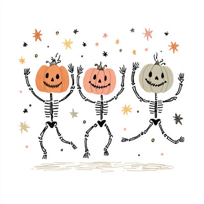 «Dancing Pumpkin Skeletons 1», art mural sur toile tendue