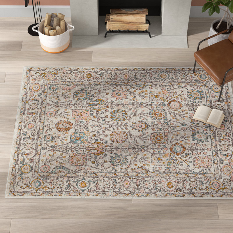 Tapis bleu sarcelle / brun Evgenia, Rectangle 6 pi 7 po x 9 pi