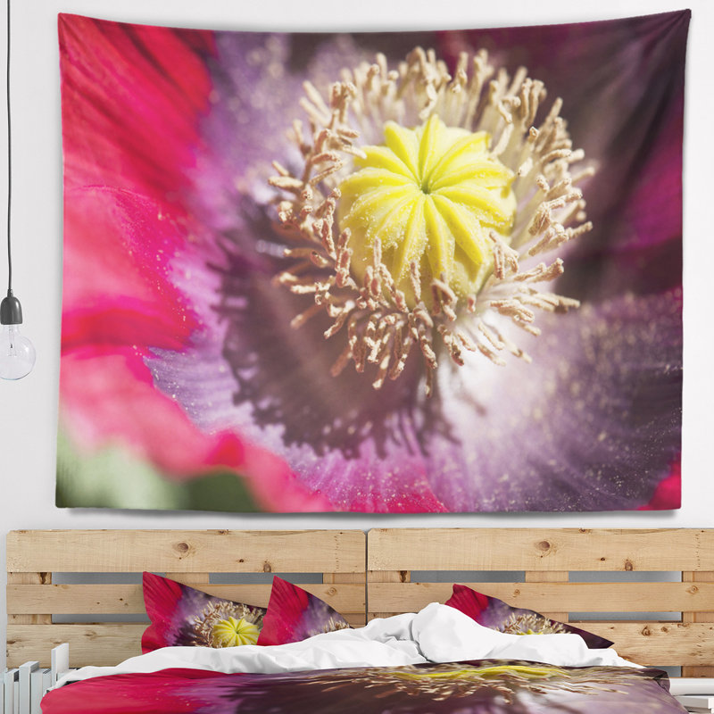 Tapisserie colorée avec photo de fleur de pavot à opium, H 50 po x l 60 po
