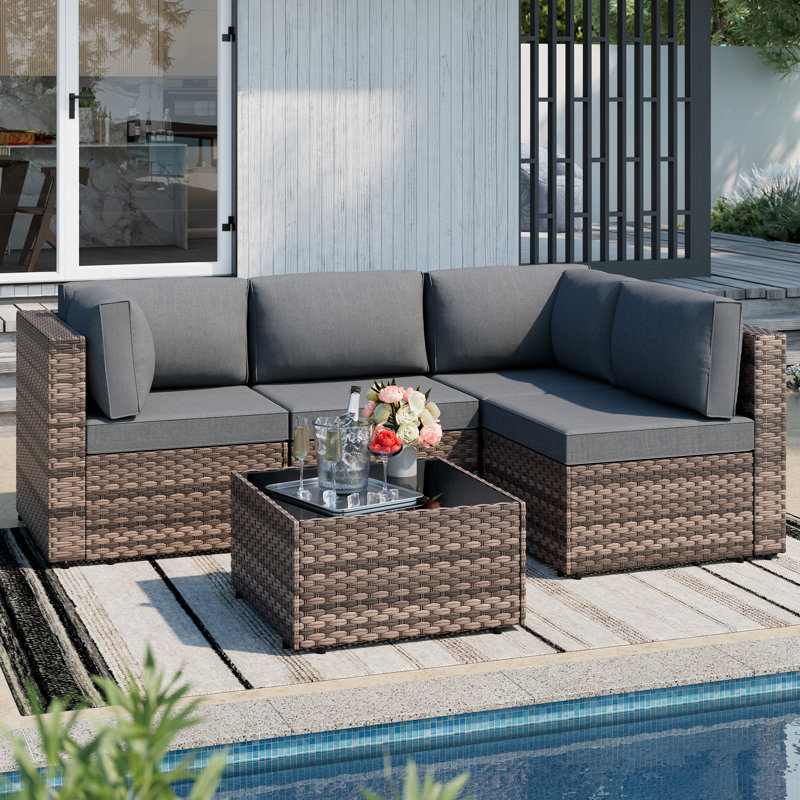 4-Person Outdoor Patio Set Seating Group with Cushions, Brown, Gray