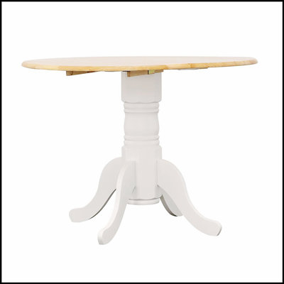 Natural Brown and White Round Dining Table with Drop Leaf, Perfect for Space-Saving and Stylish Meals