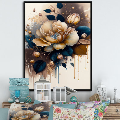 Brown And Blue Rose Design Brown And Blue Rose Design - Print