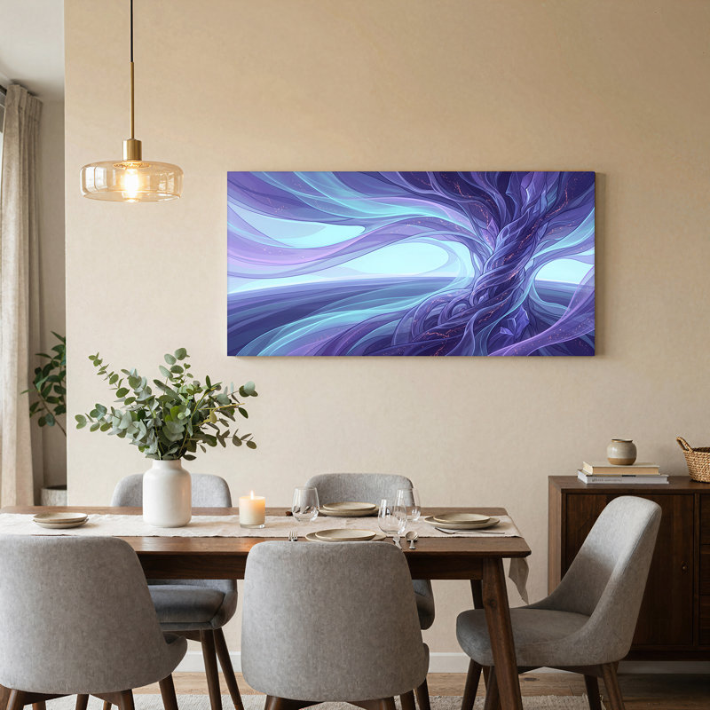 «Mauve et bleu sarcelle», art abstrait sur toile, 58“W x 28”H