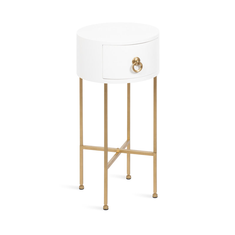 Leighty End Table with Storage, Gold, White, 24" H x 14" W x 14" D
