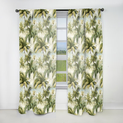 Palm Impression Tropical Pattern - Floral Curtain - Velvet Room Darkening - 1 panel