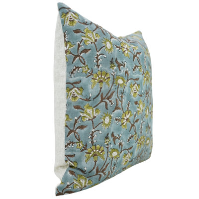 Fabdivine linen pillowcase cushion cover, throw, block print (Aakash Ganga , yellow)22"x22