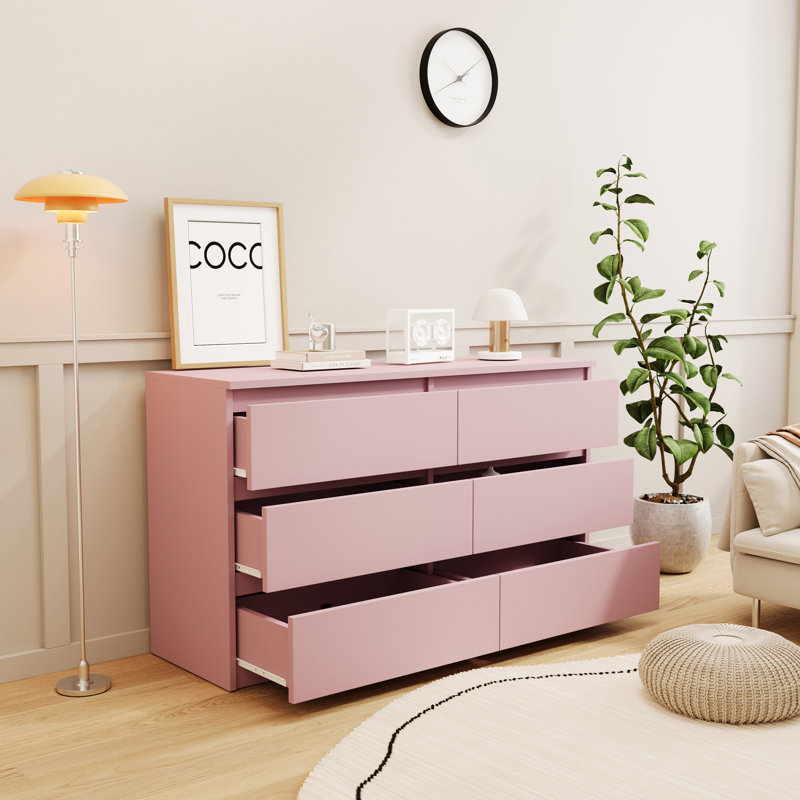 Commodes de rangement à 6 tiroirs Mosley, Rose