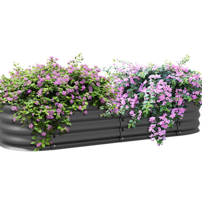 4.9' X 2' 1' Galvanized Metal Garden Bed Kit, Dark Gray Elevated Planter With Feature, Easy To Build, Self-Draining For Flower & Vegetable Gardens Box