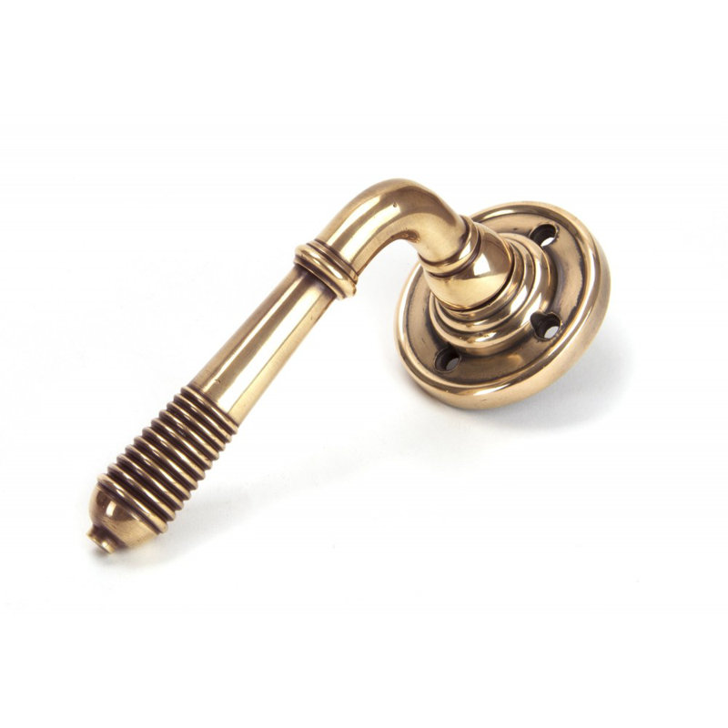 Polished Bronze Reeded Lever on Rose Set