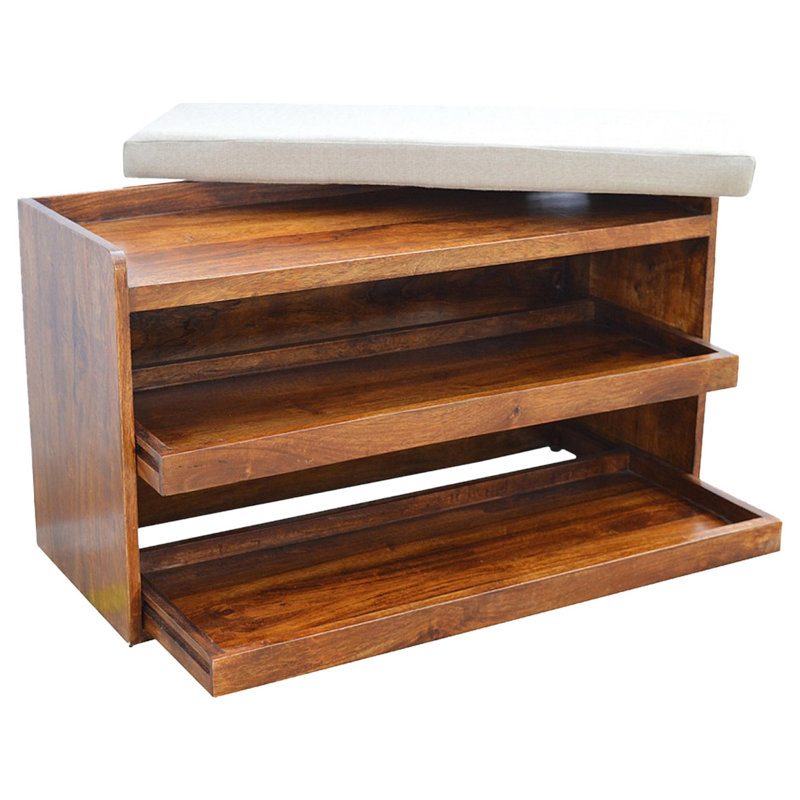 Mud Linen Pull Out Shoe Bench, 2 Shelves