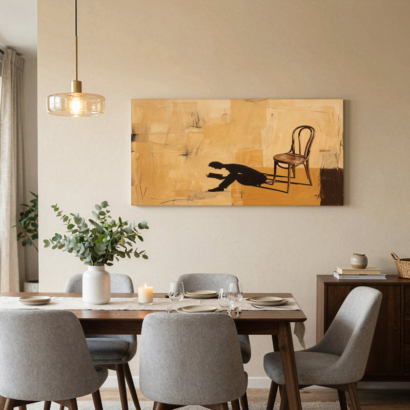 Toile courbée et ombre de lecture sur toile beige, L 32 po x H 16 po