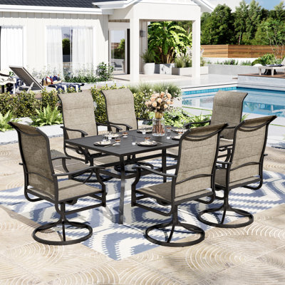 7pcs Rectangle Outdoor Patio Dining Set Heavy Duty Metal Table With Sling Chairs
