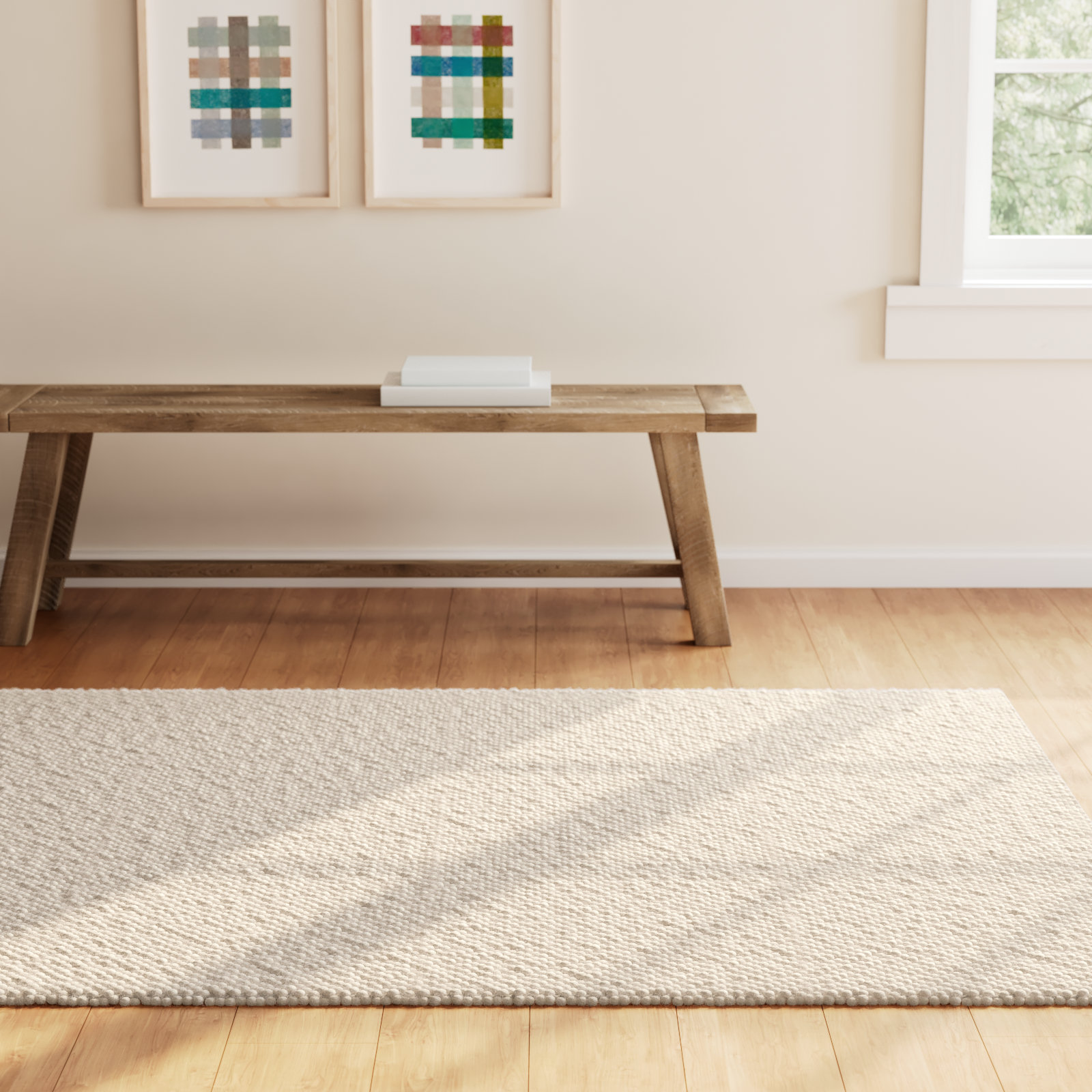 Elle Ivory Hand-Woven Wool Rug, Rectangle 6' x 9'