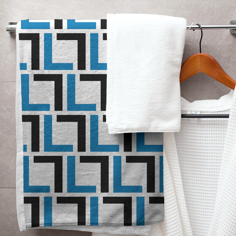 Serviette de bain, Blanc / bleu Honolulu / noir