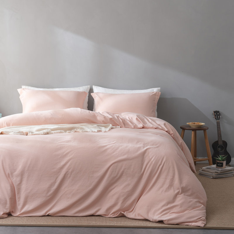  Breathable Washed Microfiber Duvet Cover Set, King Duvet Cover + 2 King Shams, Mauve Pink