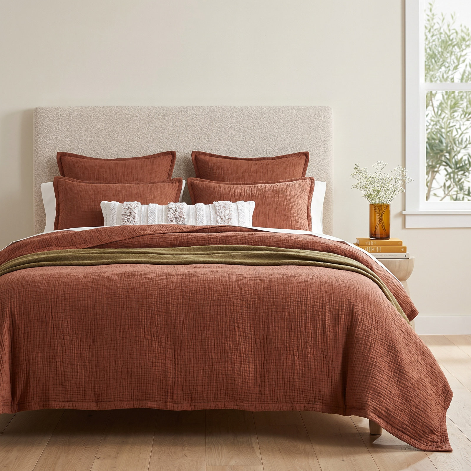 Falan Cotton Duvet Cover Set, Queen Duvet Cover, Cinnamon