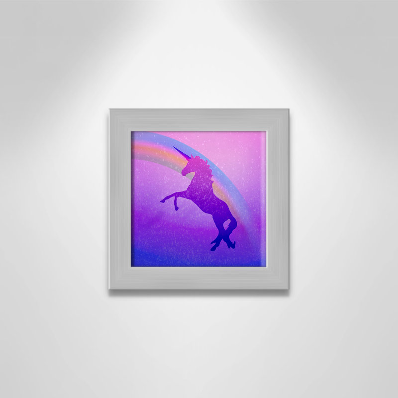 « licorne 2 », art encadré, H 10 po x l 10 po x P 0,63 po, Encadré plat argent