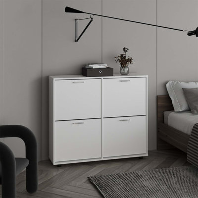 Étagère à chaussures 4 portes Opal avec plusieurs tablettes, rangement pour chaussures moderne, organisé et élégant