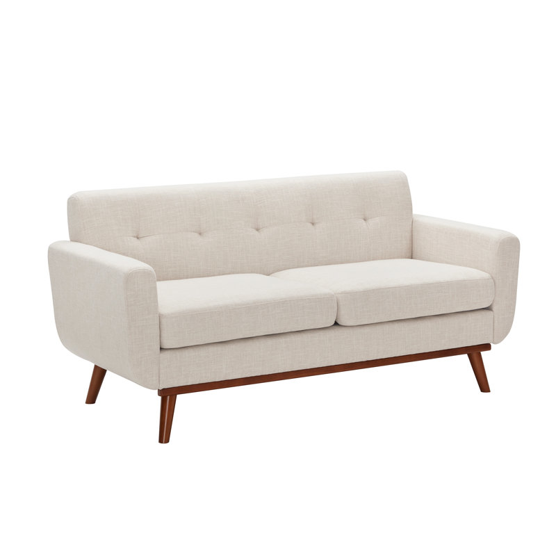 Carmencita 65" Linen Upholstered Square Arm Loveseat, Beige Linen, Solid Wood