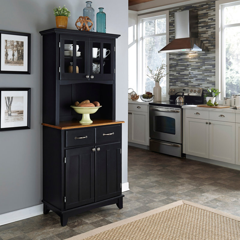 Presswood Sideboard with Bar Hutch, Cottage Oak, Black