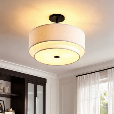 Plafonnier semi-encastré 3 lumières Boho Linen Drum