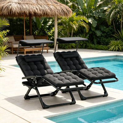 2PK Zero Gravity Chair with Adjustable Canopy & Removable Cushion, Folding Reclining Lounge Chair with Aluminum Lock for Patio, Pool, Beach, Lawn & Camping