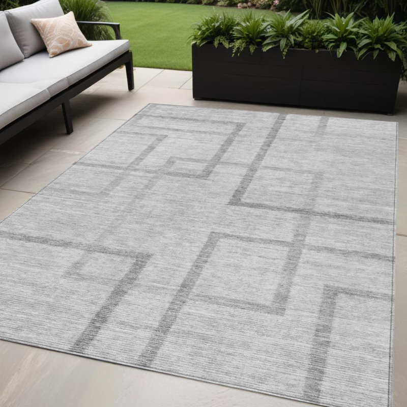 Tapis extérieur lavable géométrique 5 pi x 8 pi gris anthracite