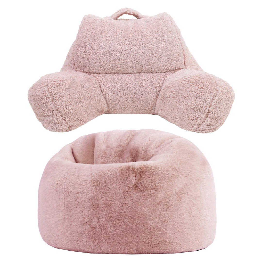 Kids Kingston Faux Fur Classic Bean Bag and Reading Pillow Set