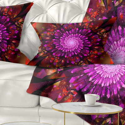 Coussin décoratif à imprimé floral mauve et cristaux dans l'espace