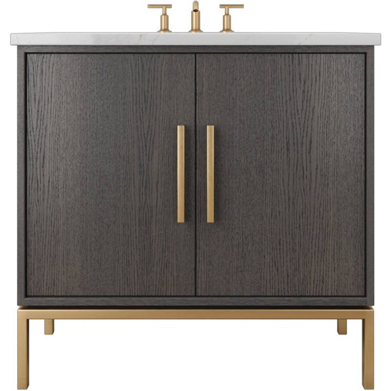 Rift White Oak Single Bath Vanity, 24", Gray Weathered, Satin Gold