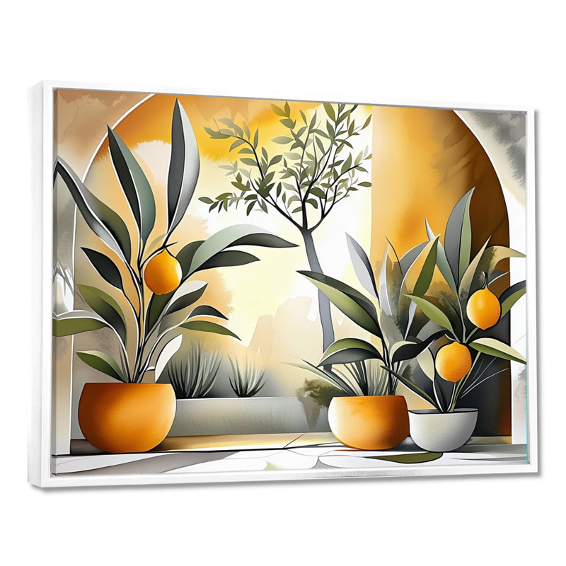 Citrons de la Méditerranée I - art mural encadré botanique sur cuisine, 24" H x 32" W, Cadre flottant blanc