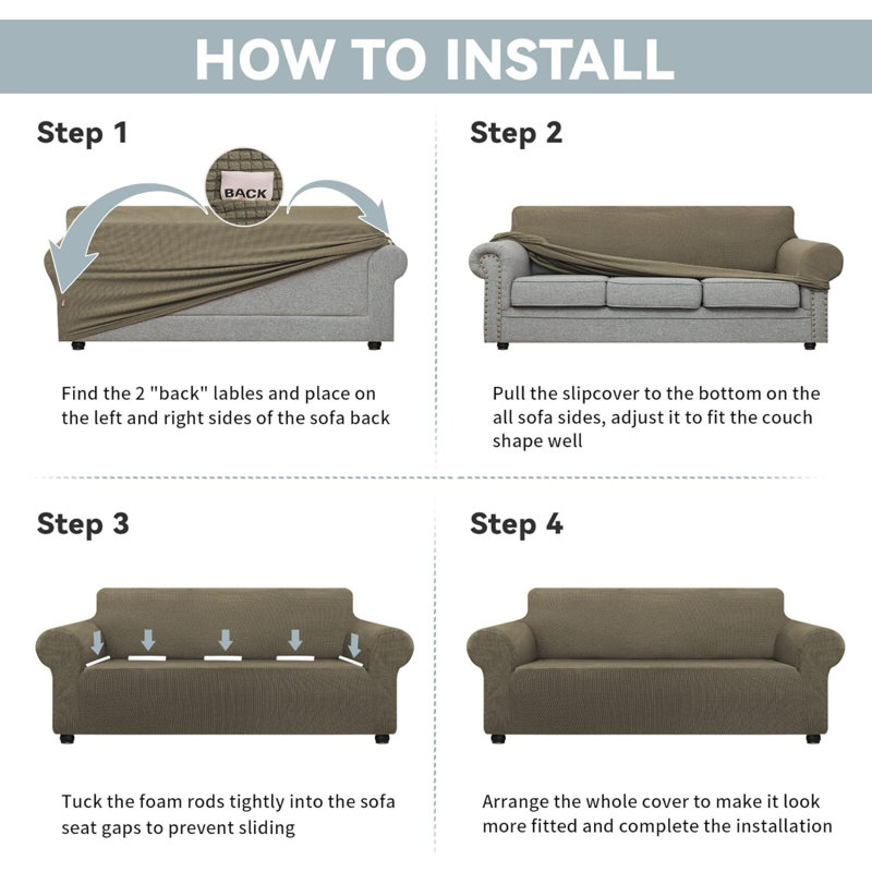 Housse pour canapé à coussins en T, Polyester kaki, H 40 po x l 110 po x P 40 po