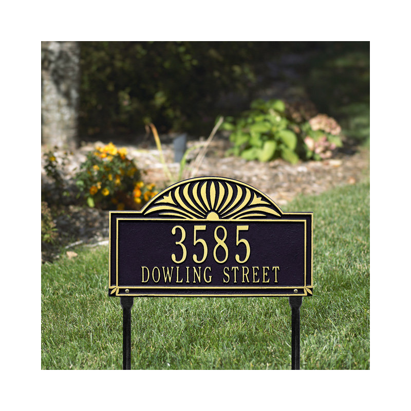 Panneau d'adresse sur la pelouse Sunburst, Cuivre antique, Oui